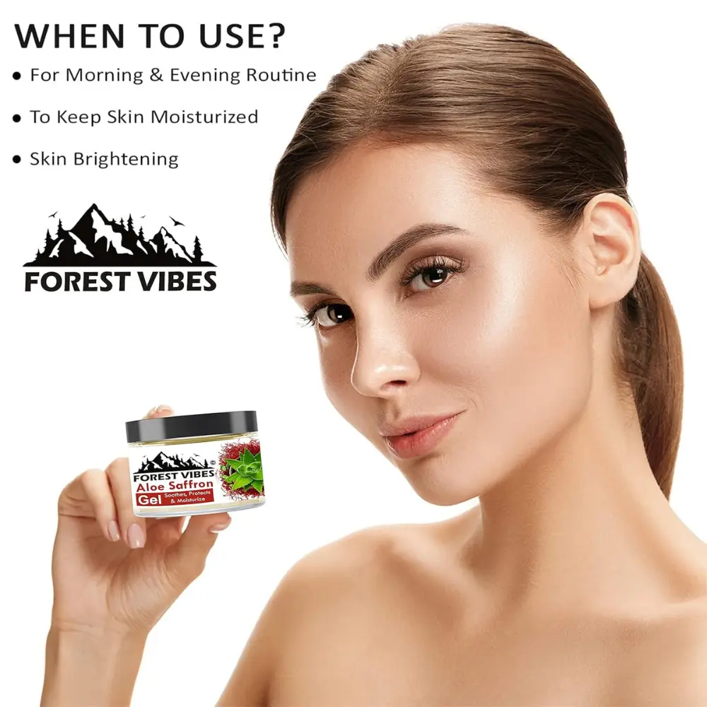 Forest Vibes Aloe Saffron Gel | Enriched with Real Saffron | Skin Brightening, Anti-Wrinkle, Anti-Aging, Balances pH | No Artificial Fragrance - Image 3