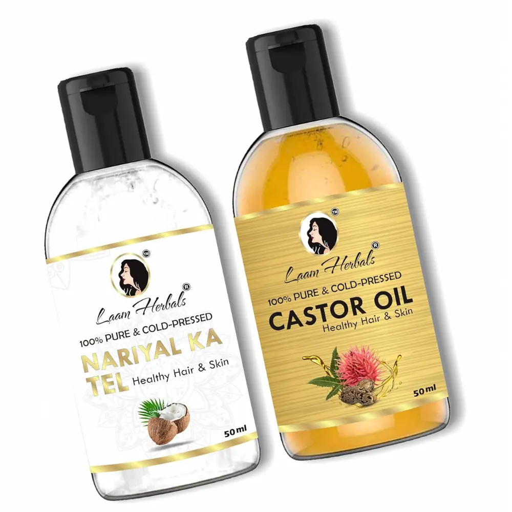 Laam Herbals Organic Erand (Castor) & Nariyal (Coconut) Cold Pressed Oil 2X50 ml