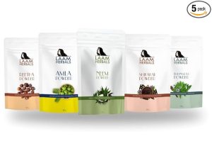Laam Amla, Reetha, Shikakai, Bhringraj & Neem Powder| Results in One Wash | Long, Strong & Natural Hair (5X50 g)